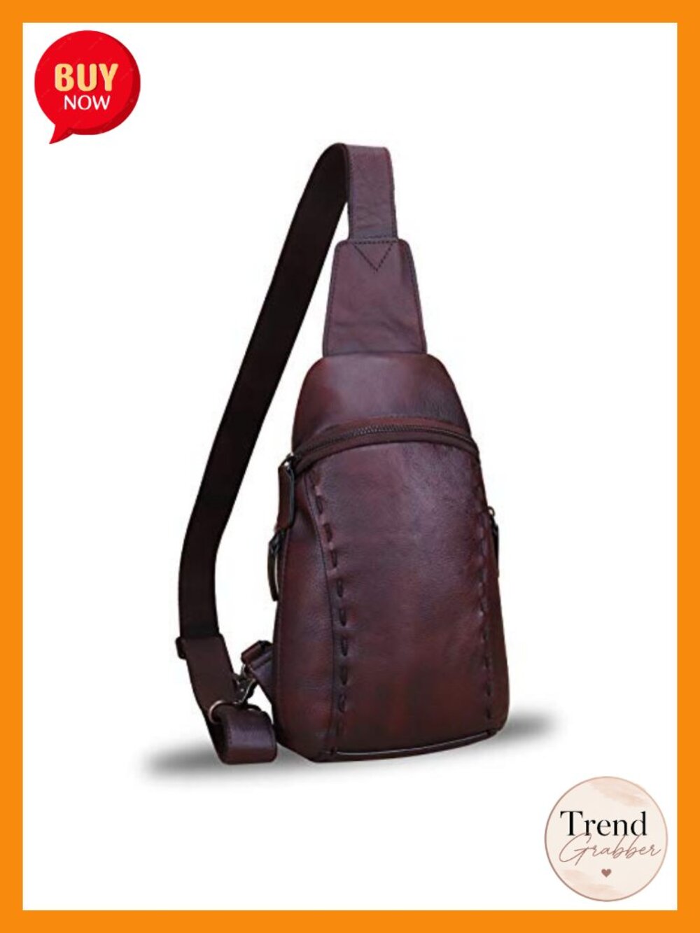 Genuine Leather Sling Bag Unisex Crossbody Backpack Chest Purse with Pockets